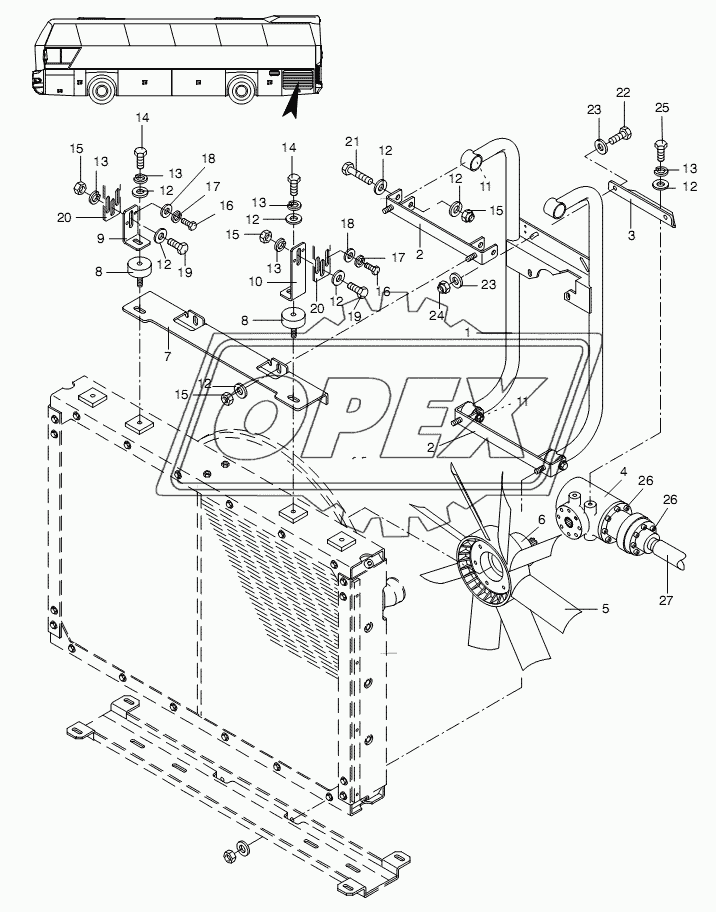 MOUNTING OF RADIATOR, BRACKET, CLUTCH
