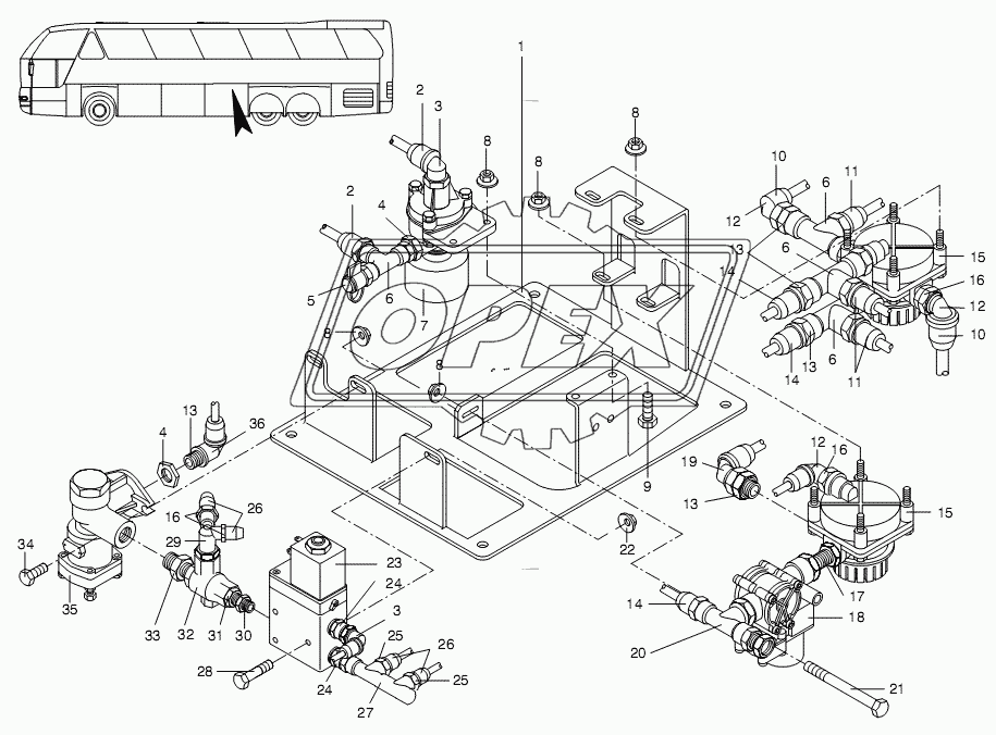 VALVE SUPPORT TRAILING AXLE