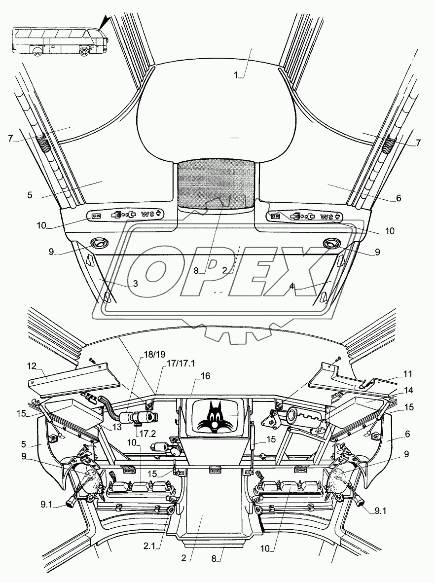INSIDE COVER AND UPPER DECK FRONT