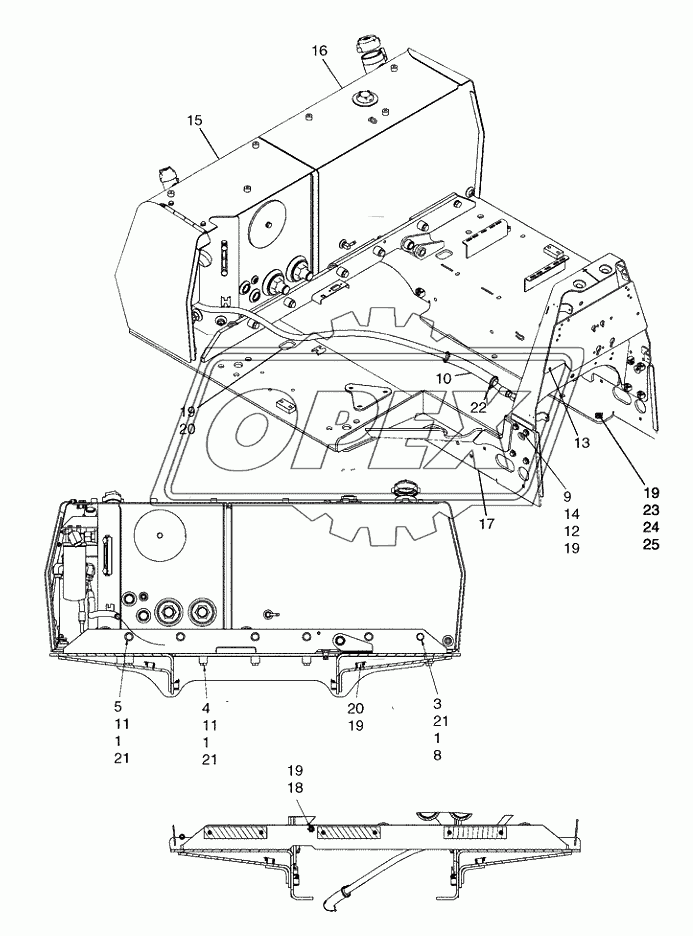 UPPER MAIN FRAME, MOUNTING ­ HYDRAULIC AND FUEL TANK SEAT