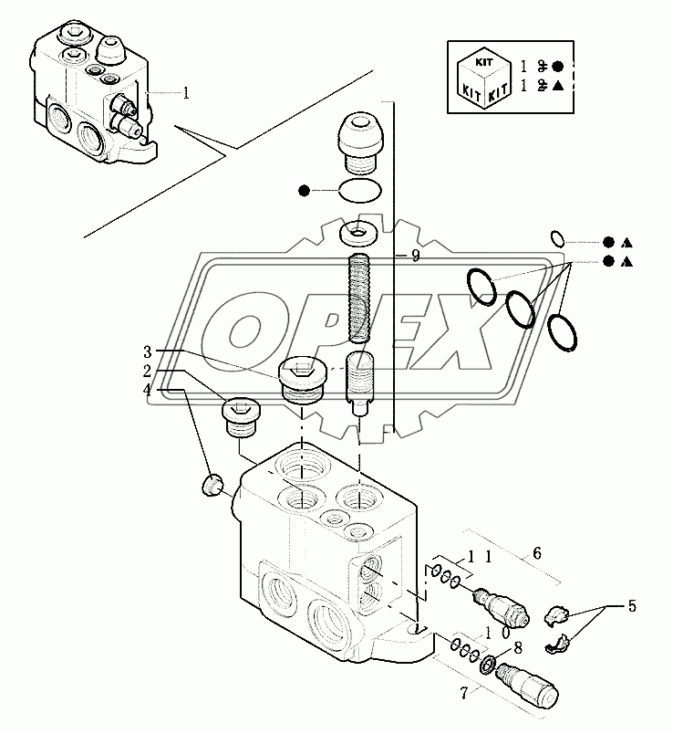 Backhoe control valve, inlet section (center pivot)