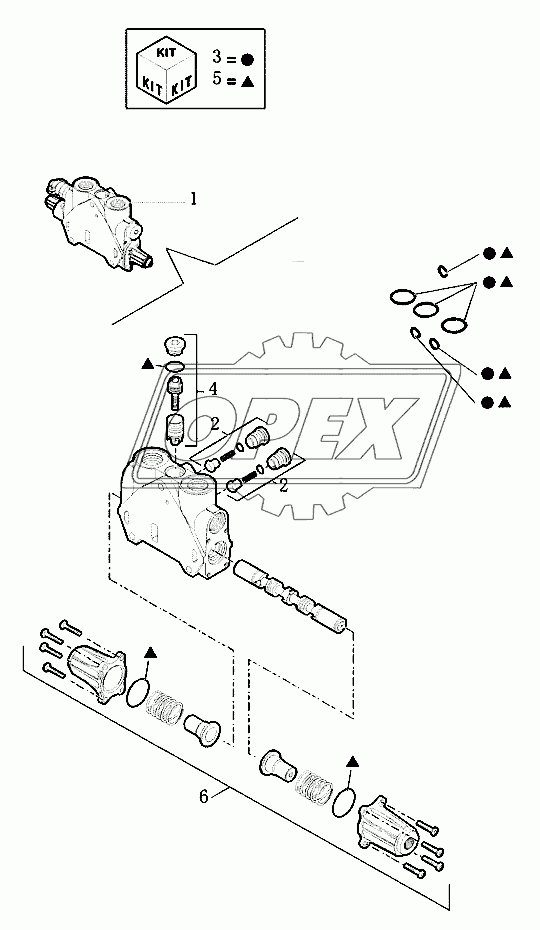 Backhoe control valve, 6 sections (side shift)-eu