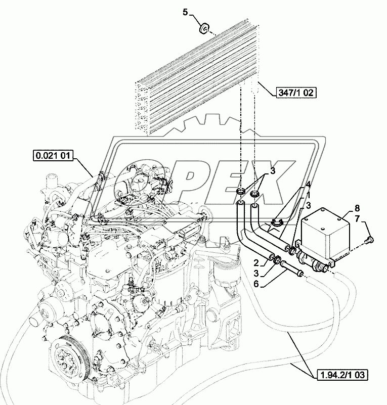 Шланг нагревателя, линия подачи, сливной трубопровод, отсекающий клапан-d7407
