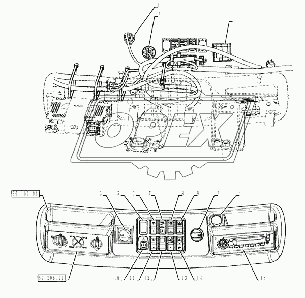 (55.510.08) - CAB - RIGHT OVERHEAD CONSOLE, SWITCHES AND RADIO