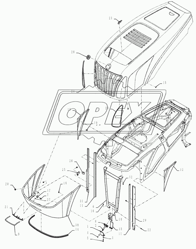 (90.100.01(03)) - ENGINE HOOD , GRILLE, AND SUPPORT