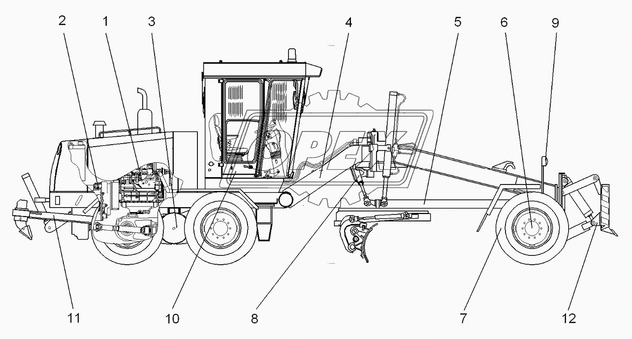 Схема деления автогрейдера ДЗ-122Б-1 на составные части