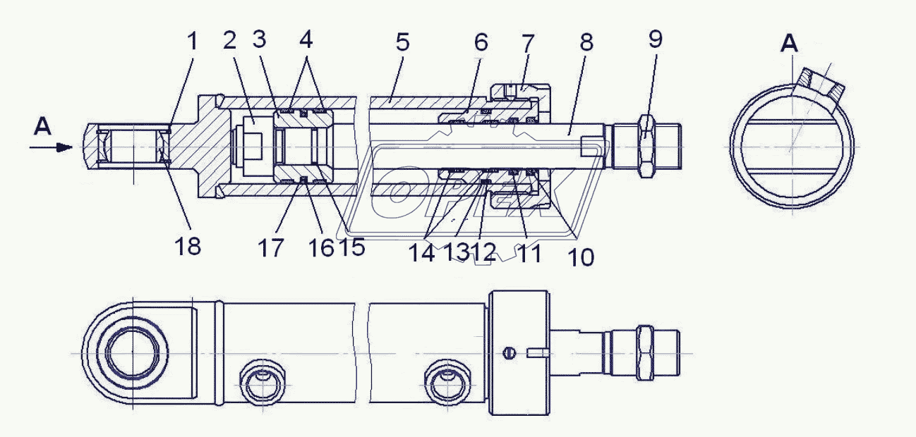Гидроцилиндр рулевого управления левый ЦГ-50.30х265.13-01 (ДЗ-122.06.30.000-01)