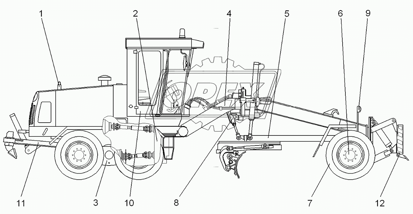 Схема деления автогрейдера ДЗ-122Б-7 на составные части
