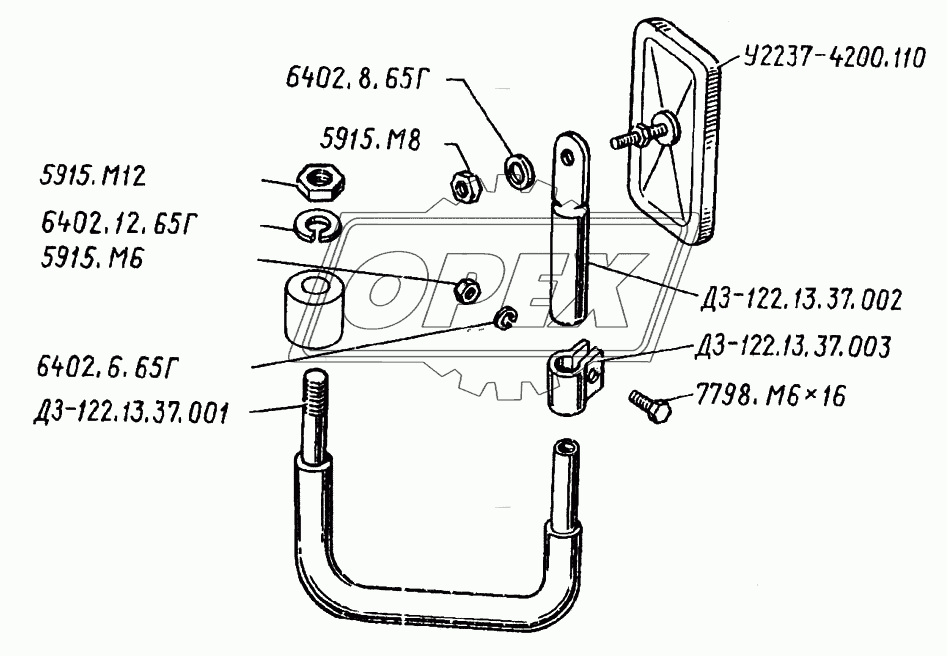 Установка зеркала ДЗ-122.13.37.000
