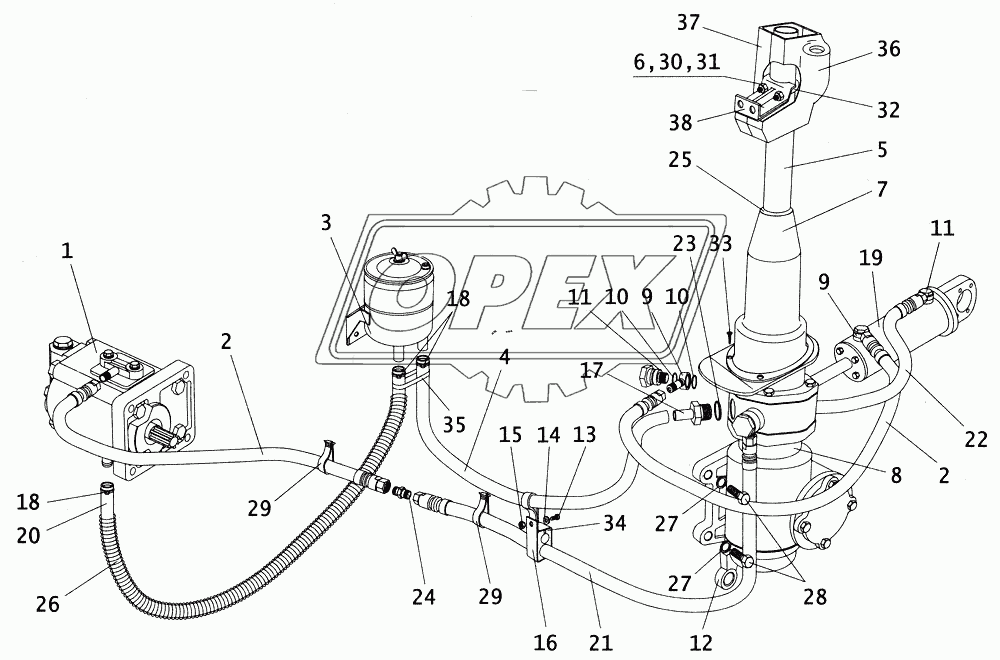 Рулевое управление с гидроусилителем и трубопроводами