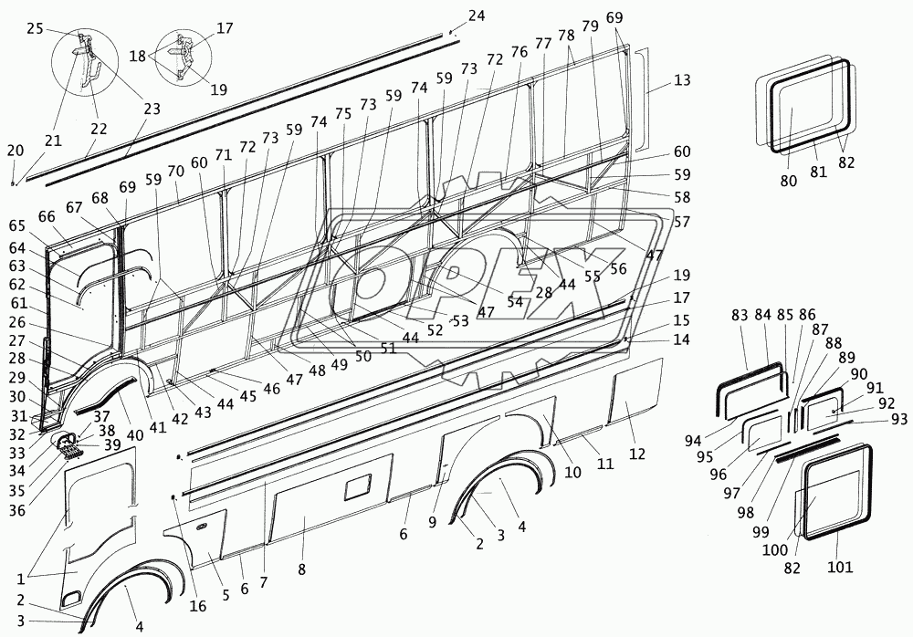 Боковина кузова автобуса ПАЗ4234 левая с остеклением