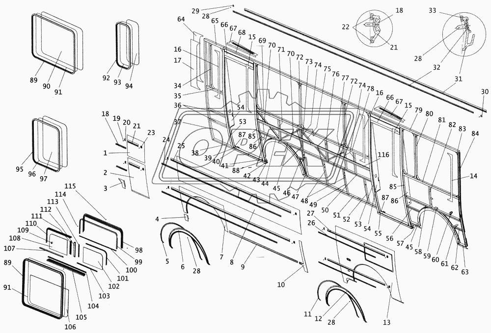 Боковина кузова автобуса ПАЗ4234 правая с остеклением