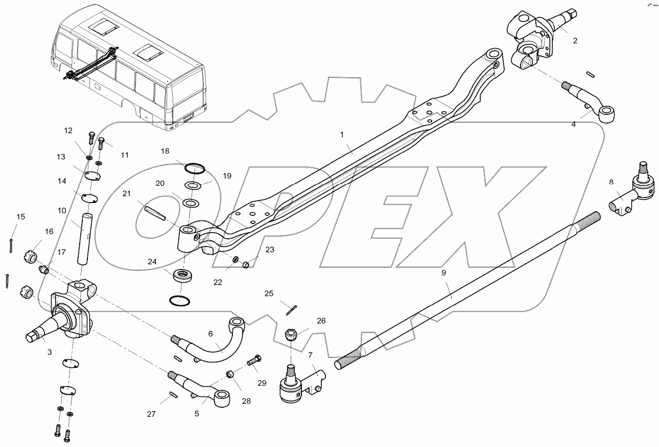 Ось передняя с колесами и рессорами