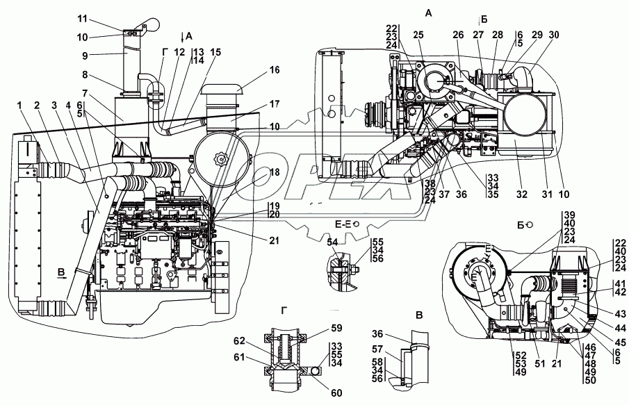 Э1506-05-1СП Установка систем воздухоочистки и выпуска