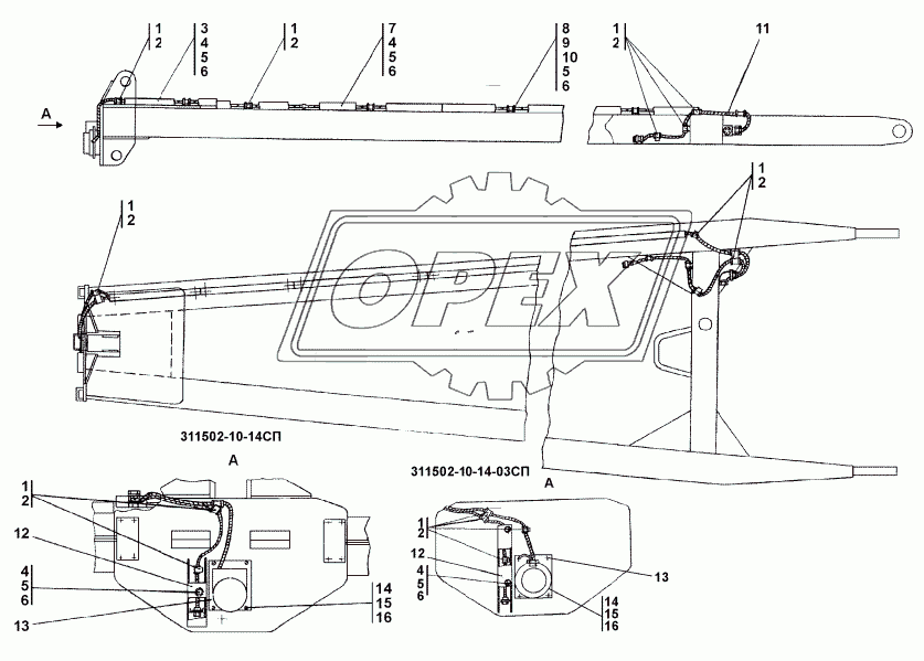 311502-10-14СП Электрооборудование стрелы грузовой