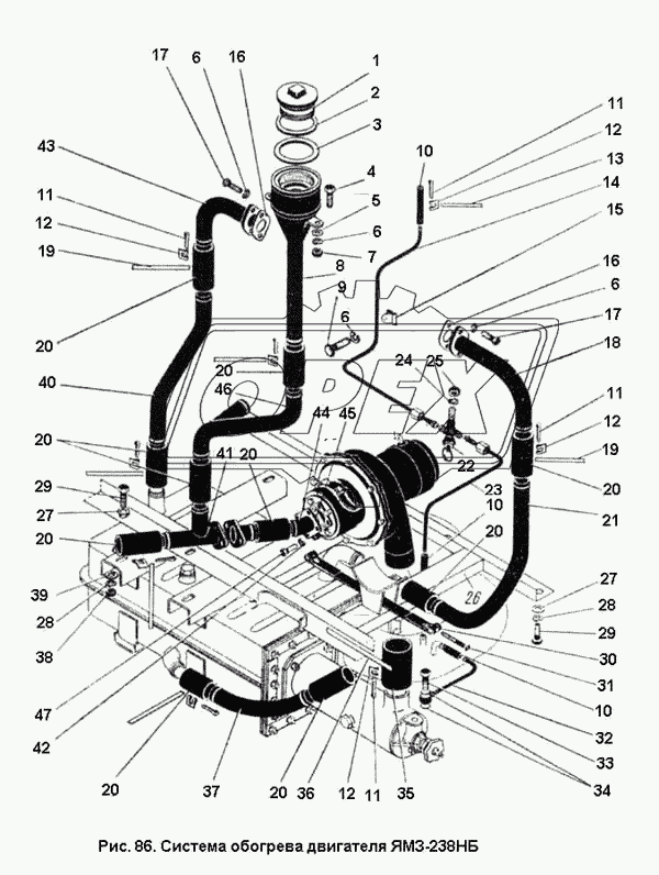 Система обогрева двигателя ЯМЗ-238НБ