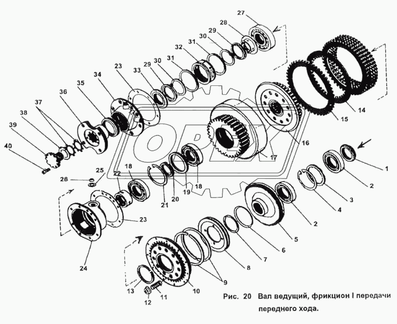 Вал ведущий, фрикцион 1-й передачи переднего хода