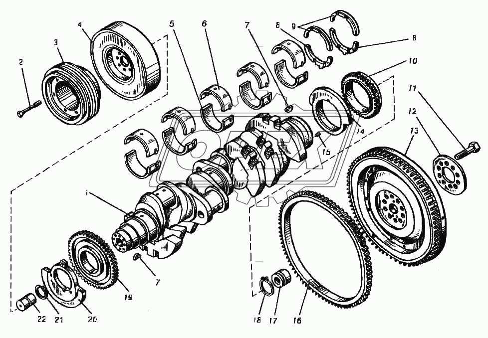 Коленчатый вал и маховик двигателя ЯМЗ-8423.10