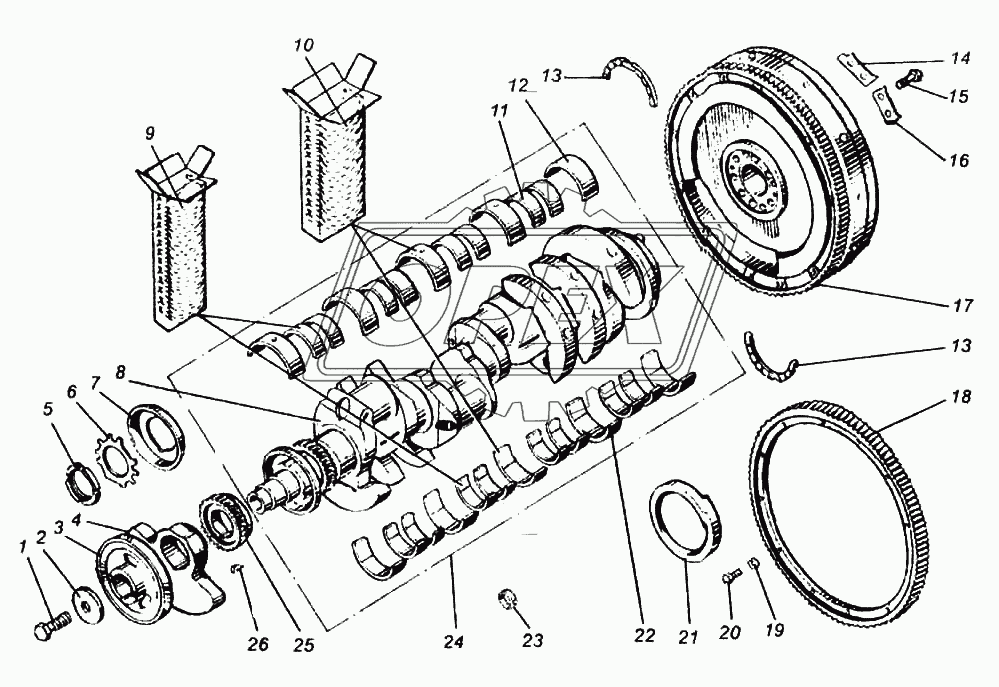 Коленчатый вал и маховик двигателя-238НД