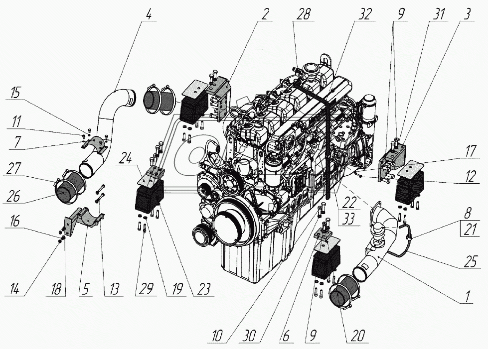 Установка двигателя OM457LA 744Р2-1000000-1