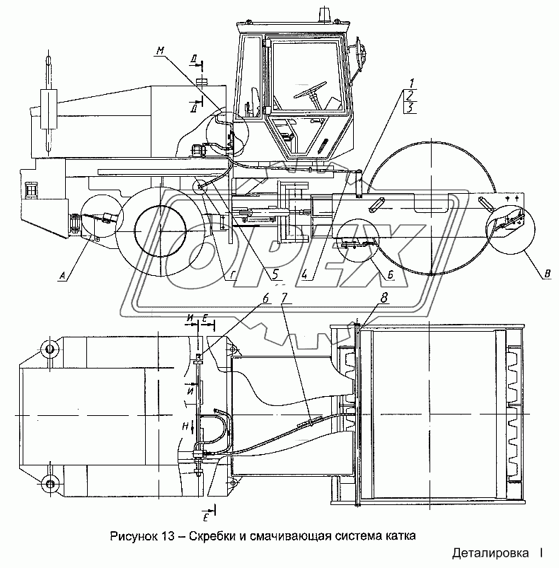 Скребки и смазывающая система катка 1