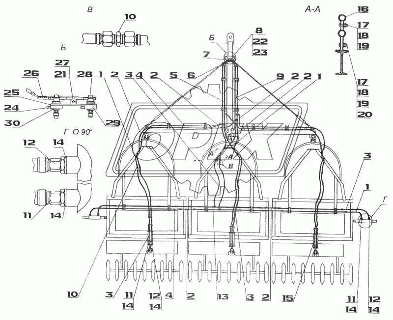 Схема гидравлическая сеялки СТС-6