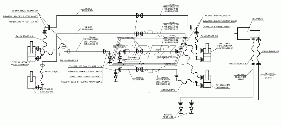 Гидросистема жатки 5 м. Схема соединений