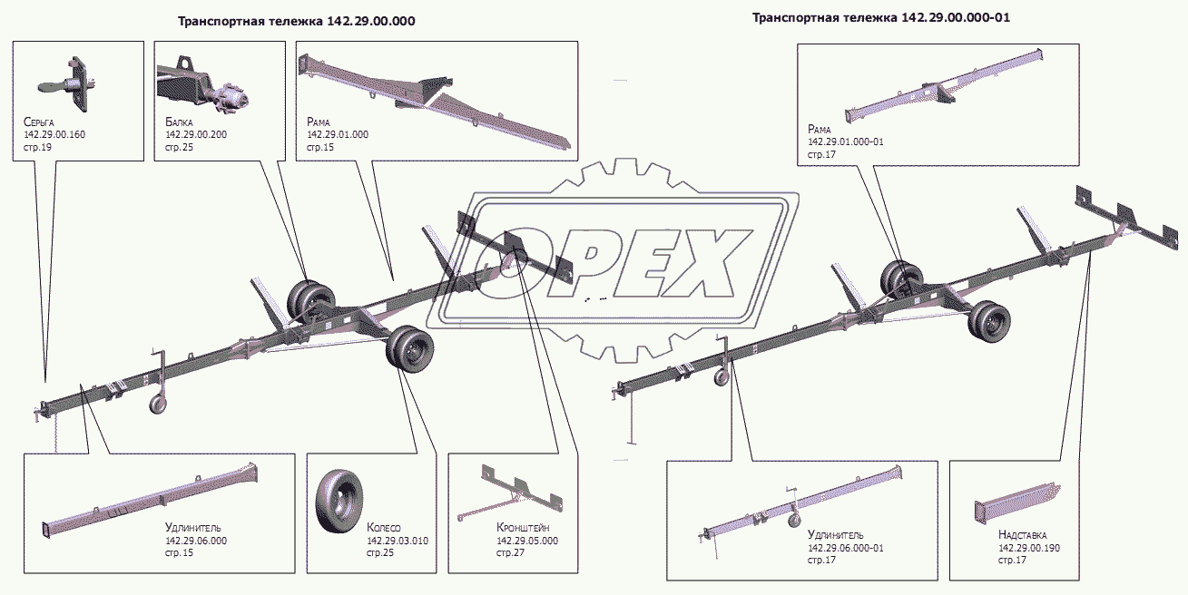 Схема деления тележки транспортной РСМ-142.29 на составные части