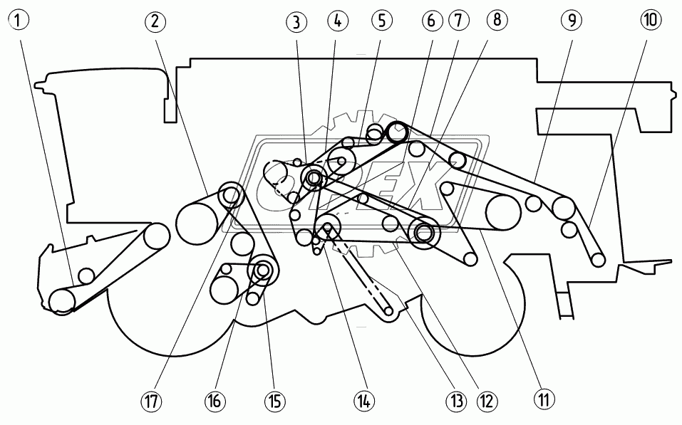 Схема ременных и цепных передач комбайна (левая сторона)