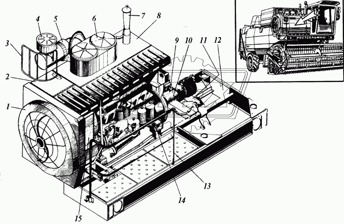 Установка моторно-силовая комбайна с двигателем СМД-31А