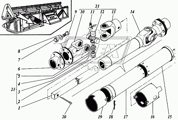 Вал карданный привода жатки