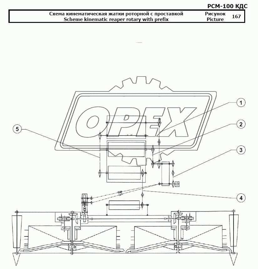Схема кинематическая жатки роторной с проставкой