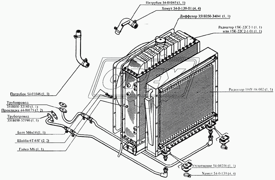Установка радиатора для моторной группы с двигателем СМД-22А