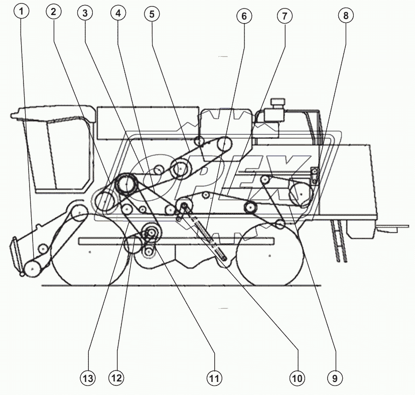 Схема ременных и цепных передач комбайна (левая сторона) 1