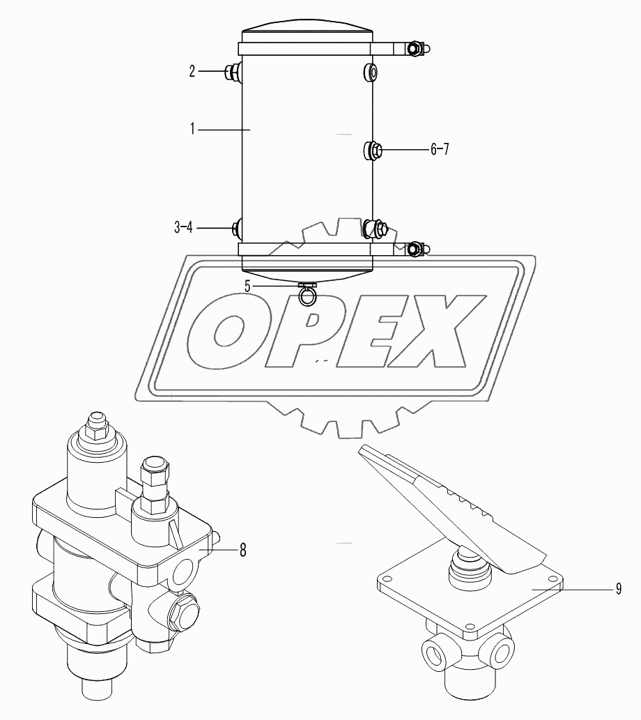 AIR RESERVOIR,BRAKE CONTROL VALVE,AIR DRYER