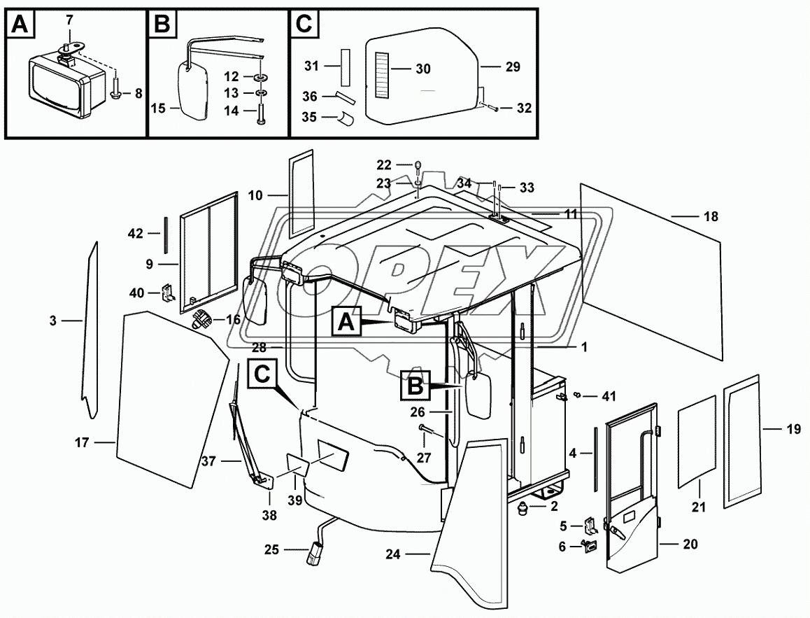 Cab external parts assembly