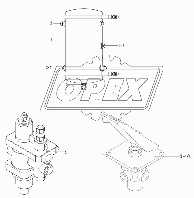 AIR RESERVOIR, BRAKE CONTROL VALVE, AIR DRYER