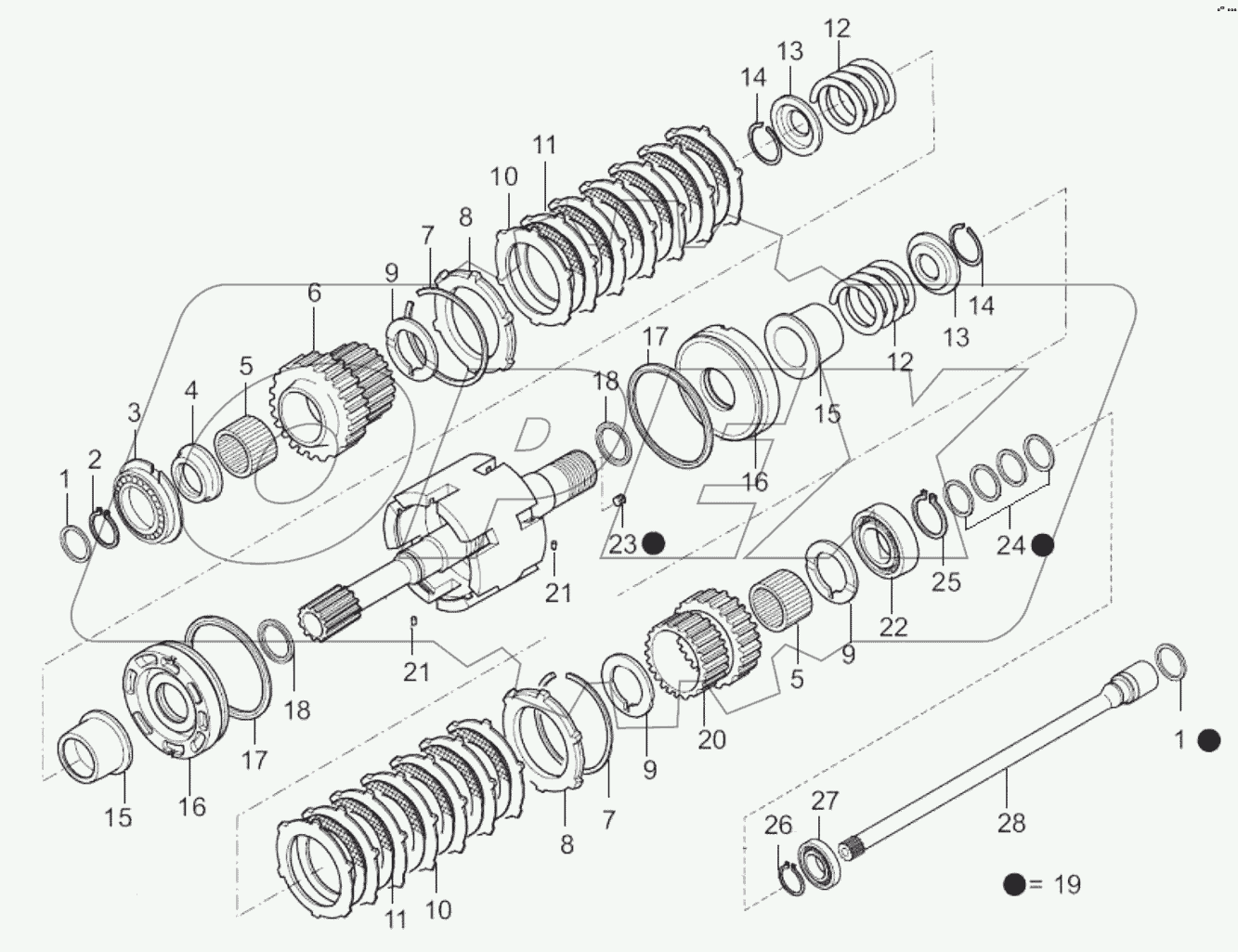  Input and pto transmission shafts (axis a)