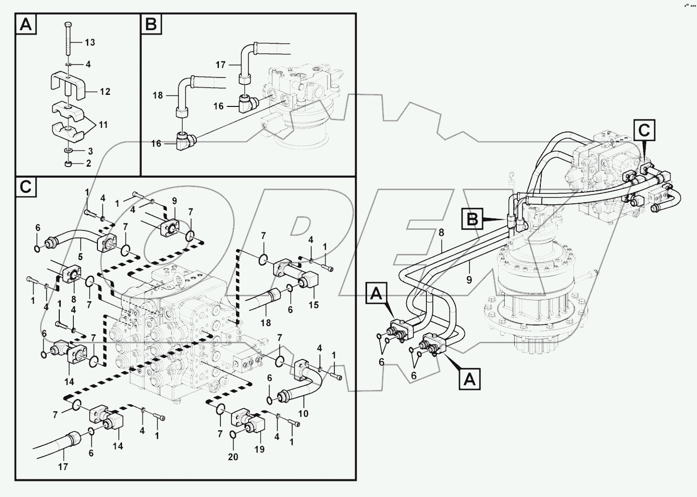  Hydraulic system, boom and swing control valve