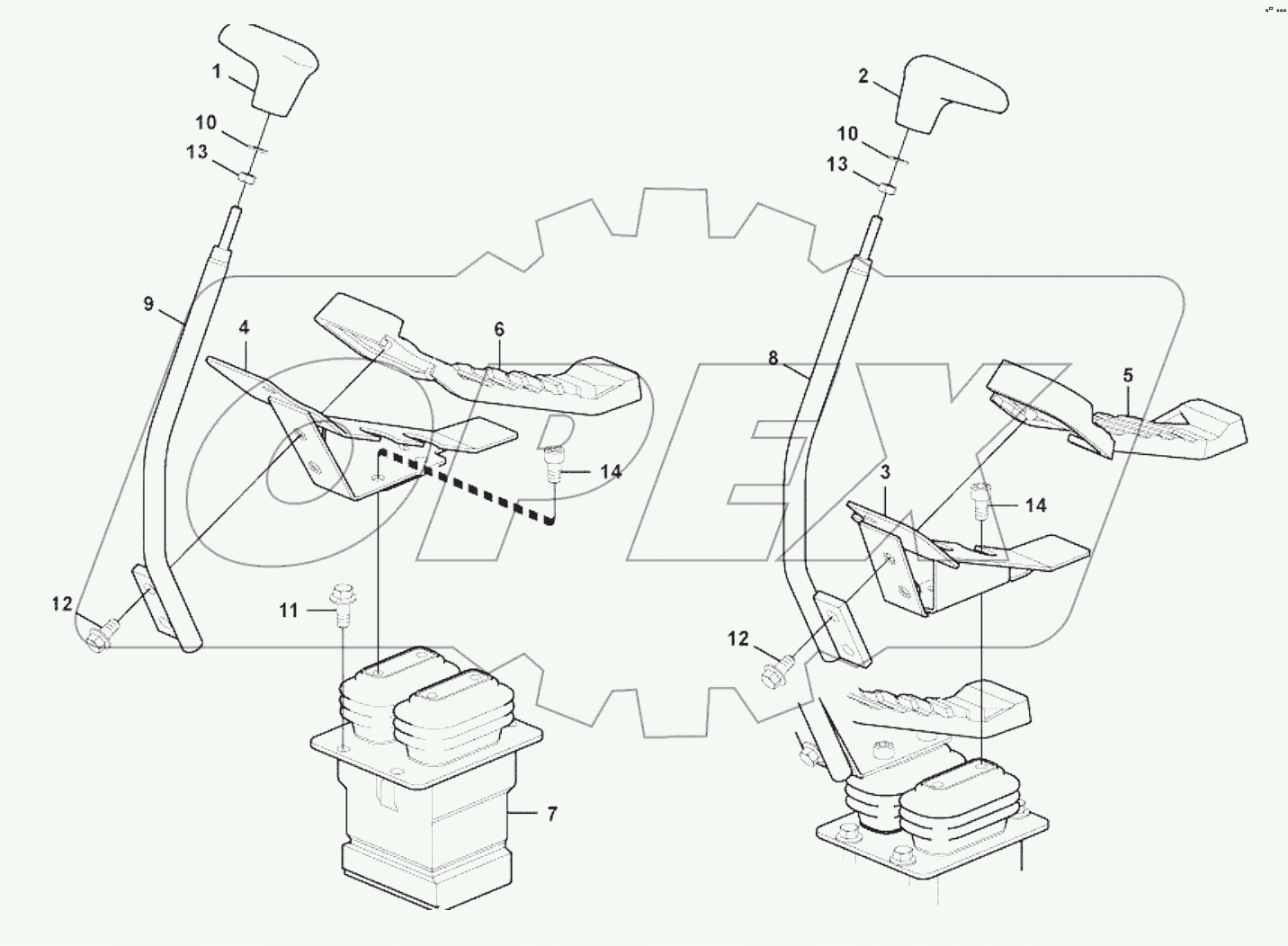  Remote control valve pedal with plug-in parts
