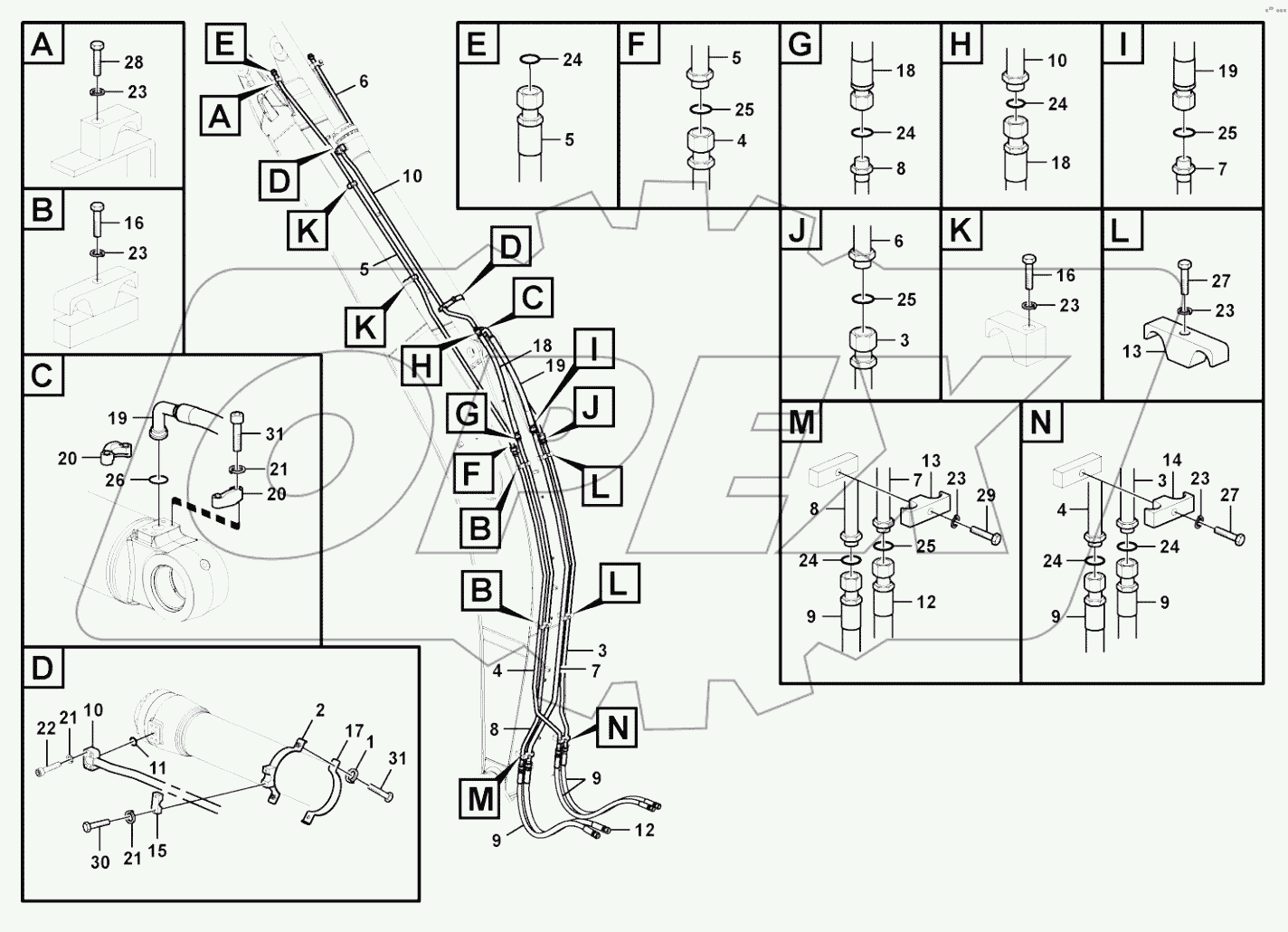  Working hydraulics, boom cylinder on boom
