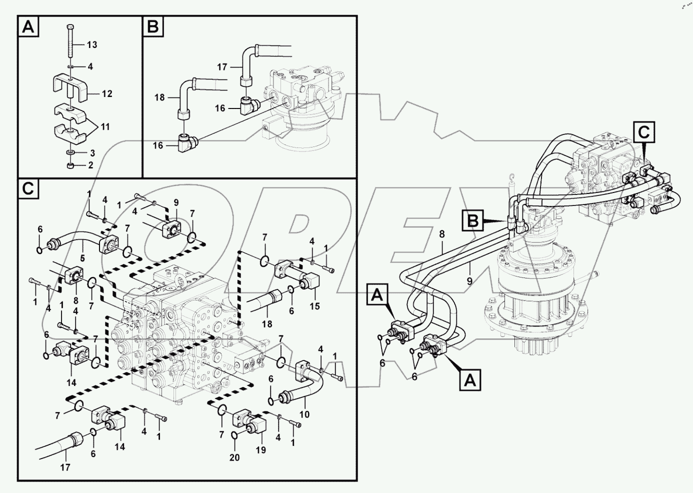  Hydraulic system, control valve to boom and swing