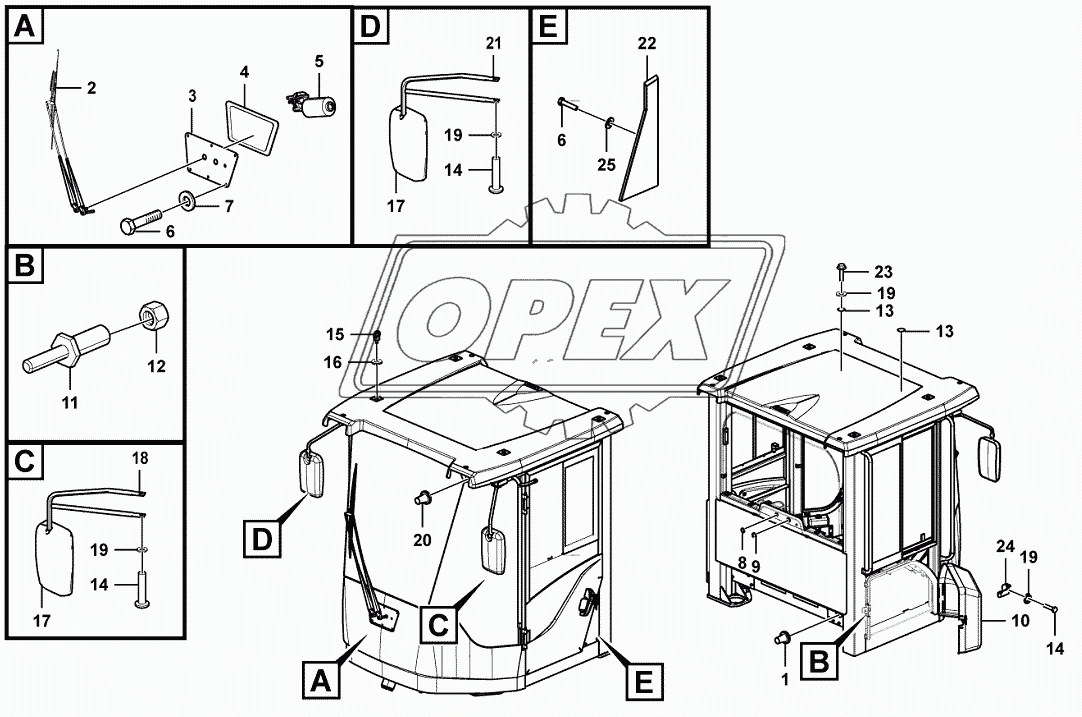 Cab external parts assembly