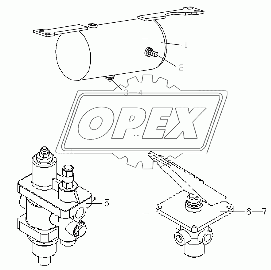 AIR RESERVOIR, BRAKE CONTROL VALVE, AIR DRYER