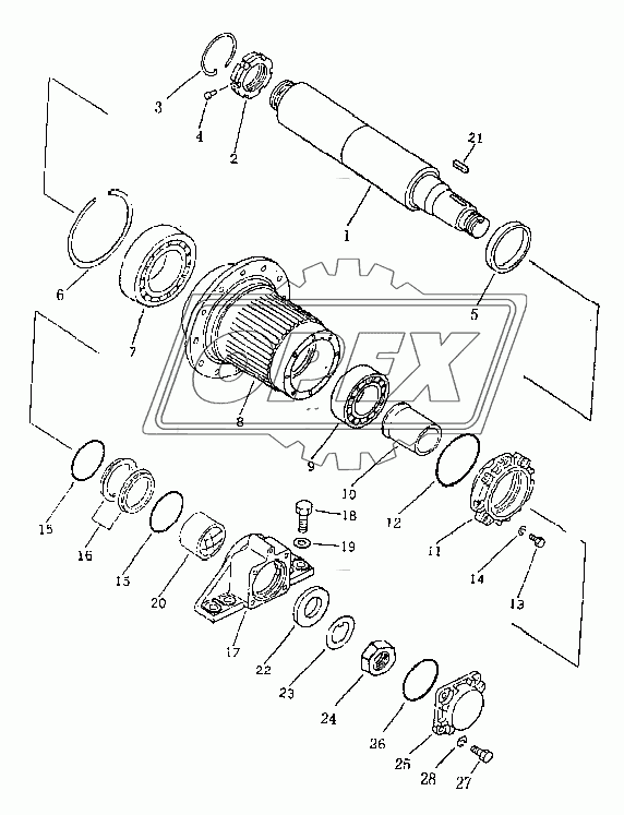Вал и втулка бортового редуктора (16, 16E)