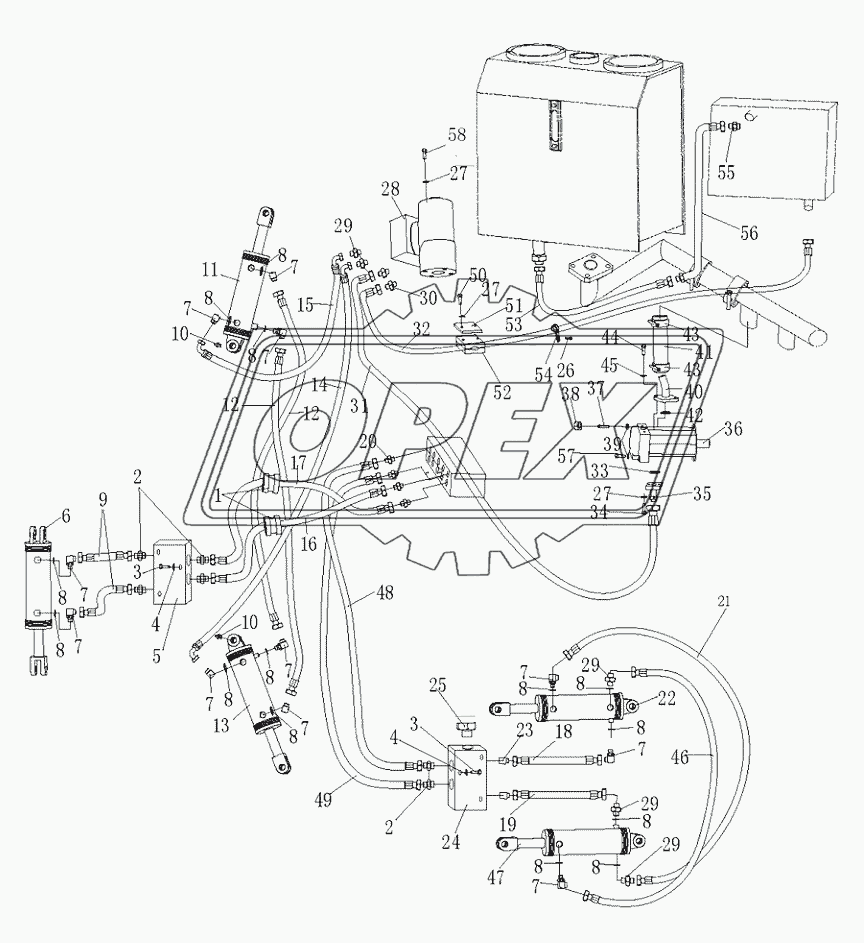 Steering and tilting lines (without bypass valve)