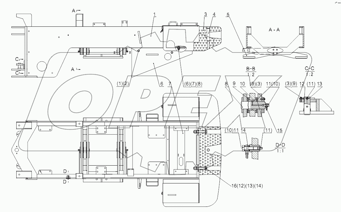Rear frame assembly (CA6110-125G5-DG1B WP6G125E22)