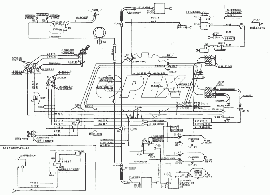 Схема тормозной системы для бортовых автомобилей 4x2 и 6x2