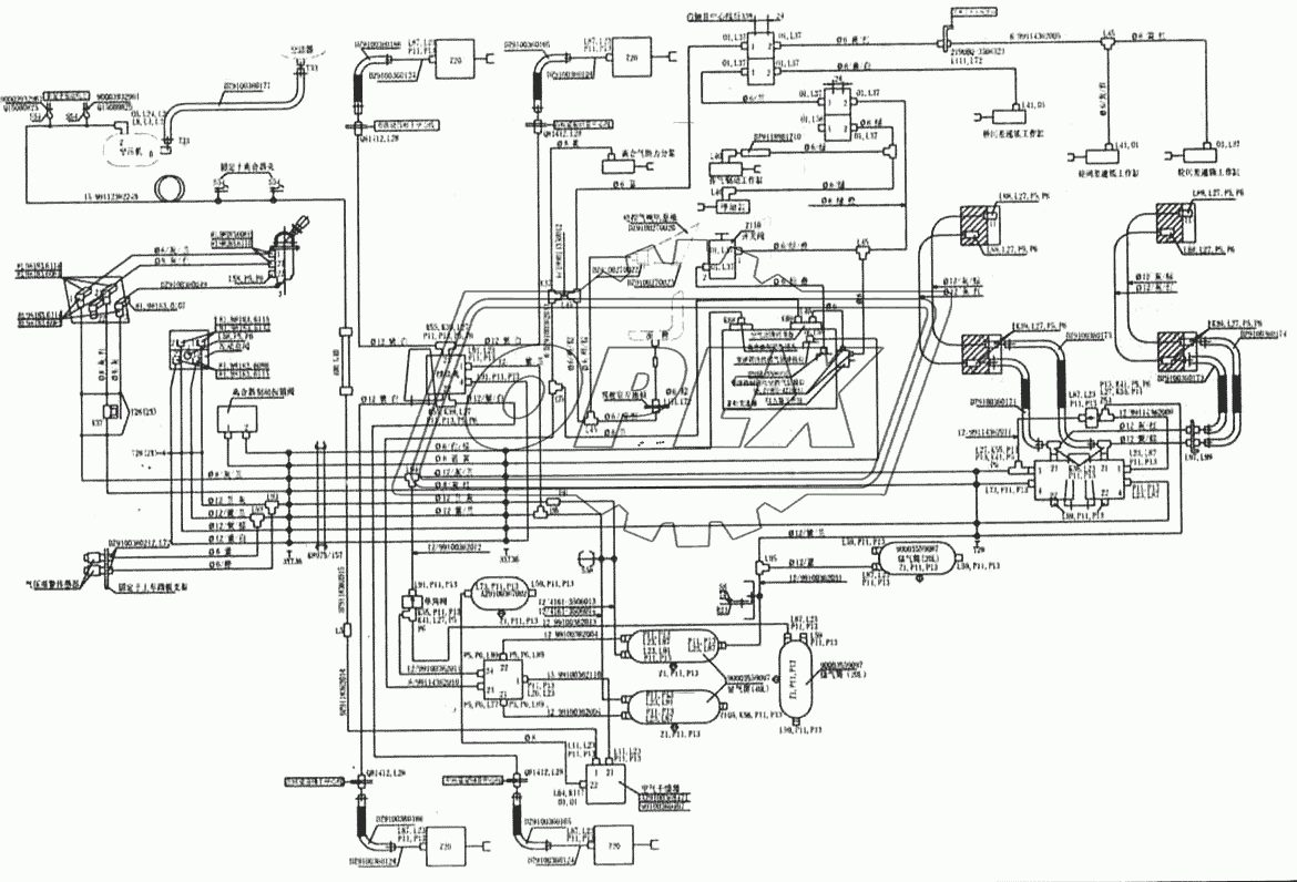 Схема тормозной системы для бортовых автомобилей 8x4