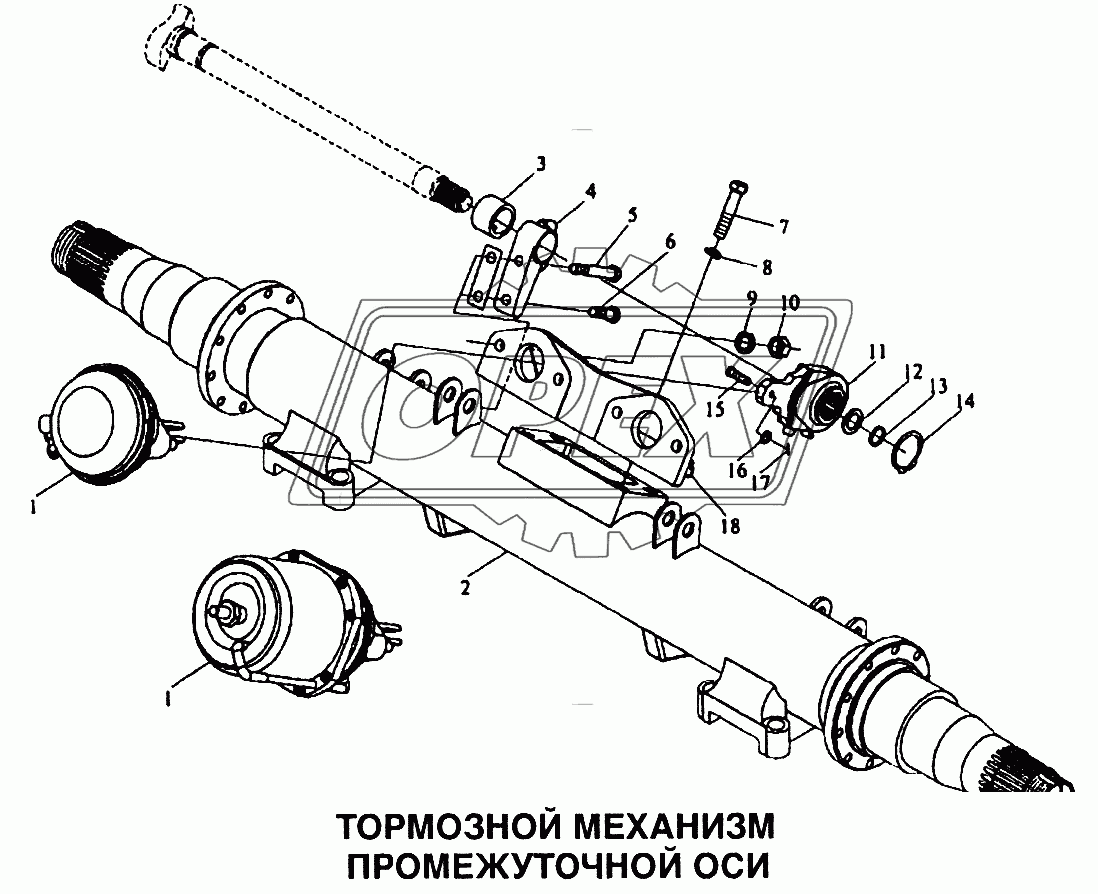 Механизм тормозной промежуточной оси